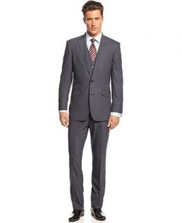 Perry Ellis Portfolio Vested Suit Medium Blue Sharkskin Slim Fit   Suits & Suit Separates   Men