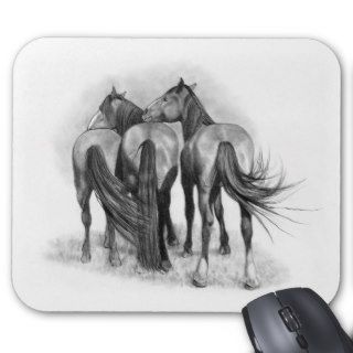 Three Horses Rear Ends Affection Pencil Art Mouse Pads