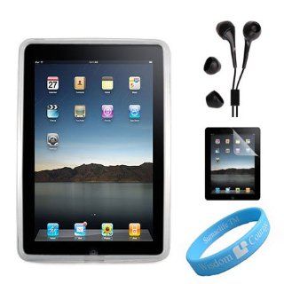 Apple iPad Silicone Skin Clear* Case + Black Earphones for iPad + Screen Protector + Wristband Computers & Accessories