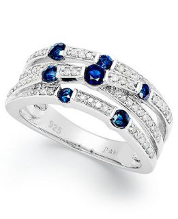 Sterling Silver Ring, Sapphire (1/2 ct. t.w.) and Diamond (1/4 ct. t.w.) Band   Rings   Jewelry & Watches