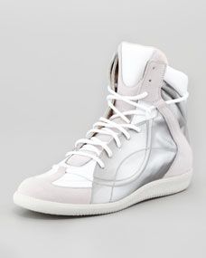 Maison Martin Margiela Reflective High Top Sneaker, Silver/White