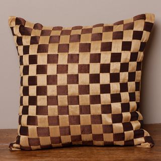Tan and Brown Checkered Cushion Cover (India) Throw Pillows & Covers