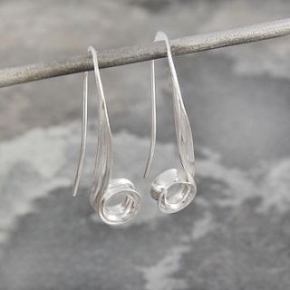 curved sterling silver spiral drop earrings by otis jaxon silver and gold jewellery