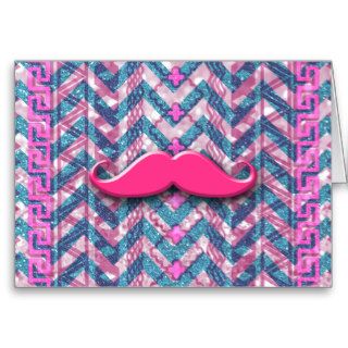 Pink Blue Zigzag Chevron Funny Mustache Pattern Card