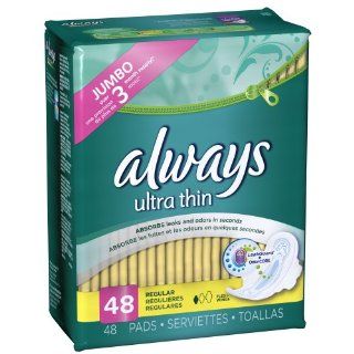 Always Ultra Thin Pads Regular with Wings, Unscented, 48 count Packages (Pack of 2) Health & Personal Care