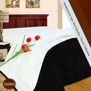 Queen Quilted Blanket Sumptuously Soft Black Microfiber Super Fleece Blankets / Reversible Winter Bedspread   Bed Blankets
