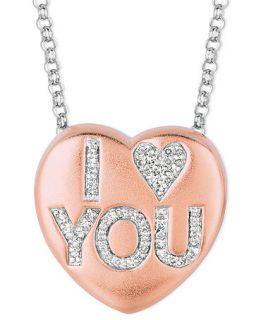 Sweethearts Diamond Necklace, 14k Rose Gold over Sterling Silver Diamond I Love You Heart Pendant (1/8 ct. t.w.)   Necklaces   Jewelry & Watches