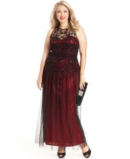 Patra Plus Size Dress, Sleeveless Illusion Beaded Sequin Contrast Gown   Dresses   Plus Sizes