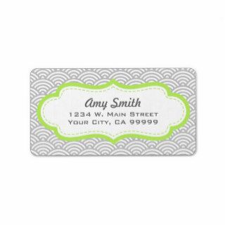 Gray and Lime Green Asian Pattern Labels