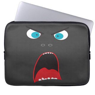Funny angry face on gray laptop computer sleeves