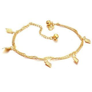 Opk Jewelry Fashion Adjustable Women's Anklet Bracelet 18K Yellow Gold Plated Rhombus Leaves Pendants Foot Chain Never Fade And Anti Allergy 10.63 Inch Length 4g Weight New Design Shiny GP Wedding Party Bride Gift Anklets For Women Jewelry