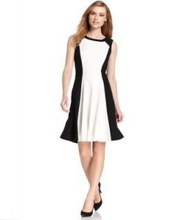 Calvin Klein Dress, Sleeveless Seamed Colorblock A Line   Dresses   Women