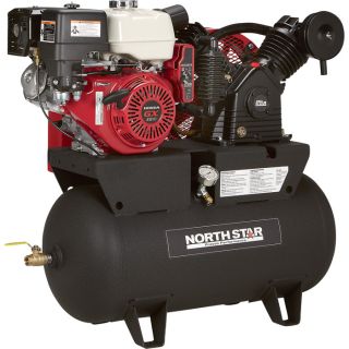 NorthStar Portable Gas-Powered Air Compressor — Honda GX390 OHV Engine, 30-Gallon Horizontal Tank, 24.4 CFM @ 90 PSI  Gas Powered Air Compressors
