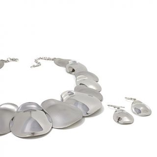 Stately Steel High Polished and Textured Finish 18" Necklace and Earring Set