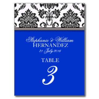 Royal Blue Damask Wedding Table Number Postcards