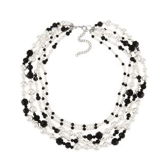 Alexa Starr Silvertone Faux Pearl and Black Glass Baubles Necklace Alexa Starr Fashion Necklaces