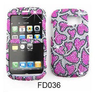 Pantech Link Full Diamond Crystal, Pink Hearts on White Full Rhinestones/Diamond/Bling   Hard Case/Cover/Faceplate/Snap On/Housing/Protector Cell Phones & Accessories