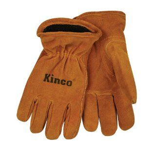 Kinco 50RLY Youth's Thermal Lined Suede Cowhide Leather Drivers Glove, Work, 7   12 Ages, Golden (Pack of 12 Pairs) Thermal Leather Gloves Children