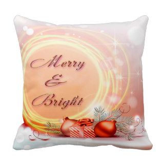 Merry & Bright Red Yellow Festive Christmas Throw Pillow
