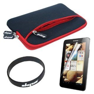 Skque Neoprene Glove Series Case(Black with Red Trim) + Clear Screen Protector Cover within a free Wrist Armhand for Lenovo IdeaTab A2107A 7 Inch Tablet Computers & Accessories