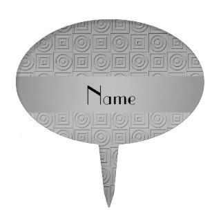Personalized name gray square circles cake toppers