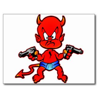 Cartoon Devil Pistol Shooter Tattoo Post Cards