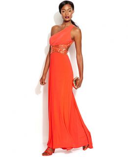 Betsy & Adam Petite One Shoulder Sequined Gown   Dresses   Women