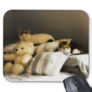 Two Cats with White Teddy Bear Mouse Pads