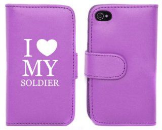 Purple Apple iPhone 5 5S 5LP145 Leather Wallet Case Cover I Love My Soldier Cell Phones & Accessories