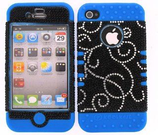 3 IN 1 HYBRID SILICONE COVER FOR APPLE IPHONE 4 4S HARD CASE SOFT LIGHT BLUE RUBBER SKIN VINES LB FD147 KOOL KASE ROCKER CELL PHONE ACCESSORY EXCLUSIVE BY MANDMWIRELESS Cell Phones & Accessories