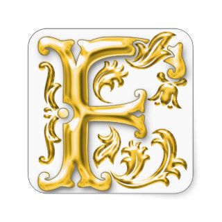 Initial F Capital Letter Sticker in Gold
