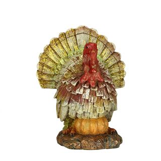 Autumn Harvest Glittered Woodgrain 9 inch Thanksgiving Turkey Figure Seasonal Decor