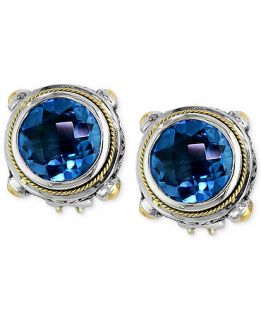 Balissima by EFFY Blue Topaz Round Stud Earrings (7 5/8 ct. t.w.) in 18k Gold and Sterling Silver   Earrings   Jewelry & Watches