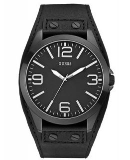 GUESS Watch, Mens Black Leather Strap 49mm U0181G2   Watches   Jewelry & Watches