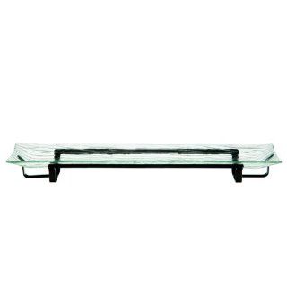 Bark Textured Glass Serving Dish, Food Tray or Party Platter ~ G141 Clear Rectangle Glass Platter Serve Ware w/ Hidden Stand for Serving Hors D'oeuvres, Fruit, Vegetables, Tapas and More. Kitchen & Dining