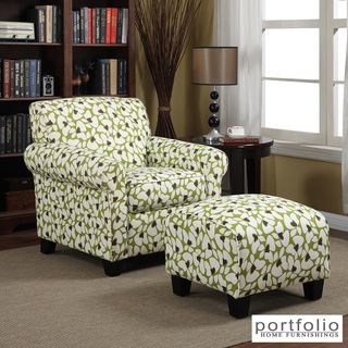 Portfolio Mira Apple Green Modern Floral Arm Chair and Ottoman PORTFOLIO Chairs