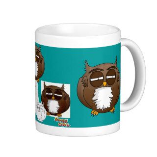 sleepy Owl Workings   Cyan Background Coffee Mug