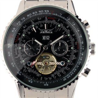 ESS Men Gents Black Tourbillon Style Date Aviator Automatic Mechanical Watch WM141 at  Men's Watch store.