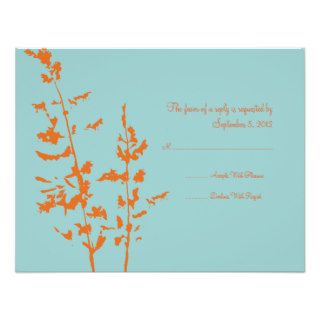 Orange and Blue Country Floral Wedding RSVP Custom Announcements