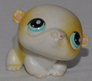 Hamster #137 (flat head)(Small, White/Yellow) Littlest Pet Shop (Retired) Collector Toy   LPS Collectible Replacement Single Figure   Loose (OOP Out of Package & Print) 