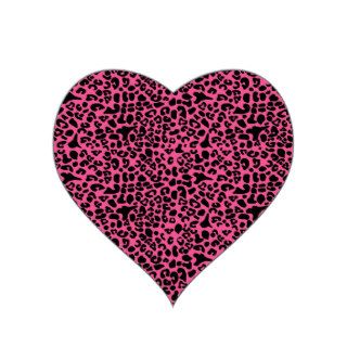 Trendy Hot Pink And Black Leopard Print Heart Stickers