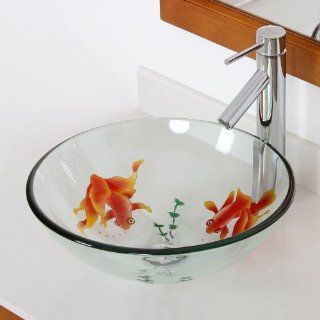 ELITE Bathroom Koi Fish Glass Vessel Sink & Chrome Single Lever Faucet Combo   Sink And Faucet Combo  