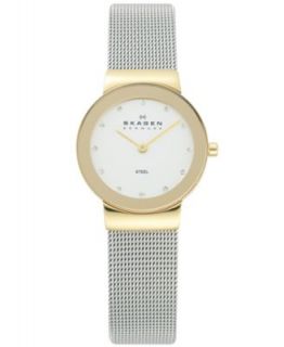 Skagen Denmark Watch, Womens Two Tone Striped Mesh Stainless Steel Bracelet 25mm 456SGS1   Watches   Jewelry & Watches