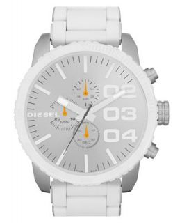 Diesel Watch, Chronograph White Silicone Wrapped Stainless Steel Bracelet 66x57mm DZ4253   Watches   Jewelry & Watches