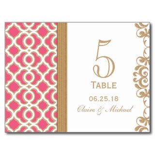 Hot Pink and Gold Moroccan Wedding Table Number Postcard