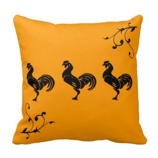 Reversible Burnt Orange Yellow Roosters Pillow