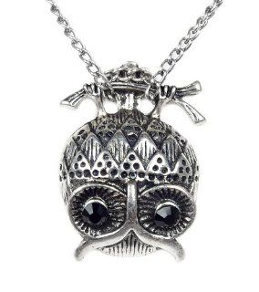 TdZ Silvered Hanging Owl Pendant Necklace Novelty Necklaces Jewelry