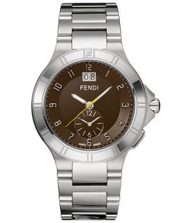 Fendi Timepieces Watch, Mens Swiss Dual Time Stainless Steel Bracelet 43mm 4780G BROWN F478120   Watches   Jewelry & Watches