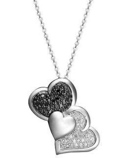 Treasured Hearts Diamond Necklace, Sterling Silver Black and White Diamond Heart Pendant (3/8 ct. t.w.)   Necklaces   Jewelry & Watches
