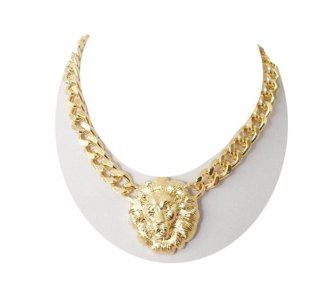 Chunky Unique Gold Plated Link Animal Jewelry Lion Head Choker Necklace(WP B133) Jewelry
